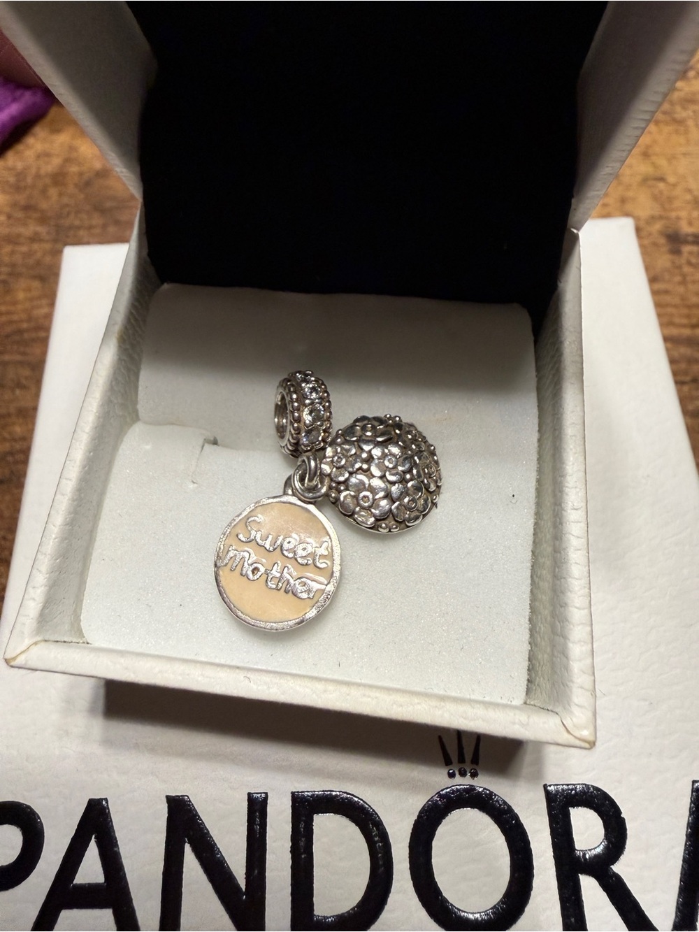 Pandora Retired Sweet Mother Double Dangle Charm 925 ALE Pink Enamel CZ